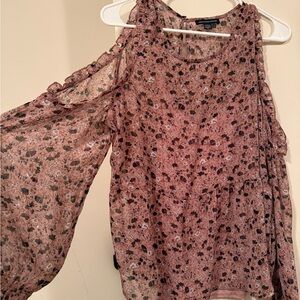 American Eagle Floral Chiffon Cold Shoulder Top, XL